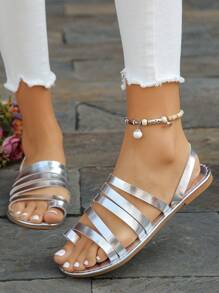 Women Flat Sandals, Toe Ring Woven Slip-On Shoes, Casual Beach Flip-Flops