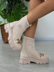 New Mesh Breathable  Boots, Thick-Soled Hollow Out Net Boots, Summer Cool Boots - Beige - View 2