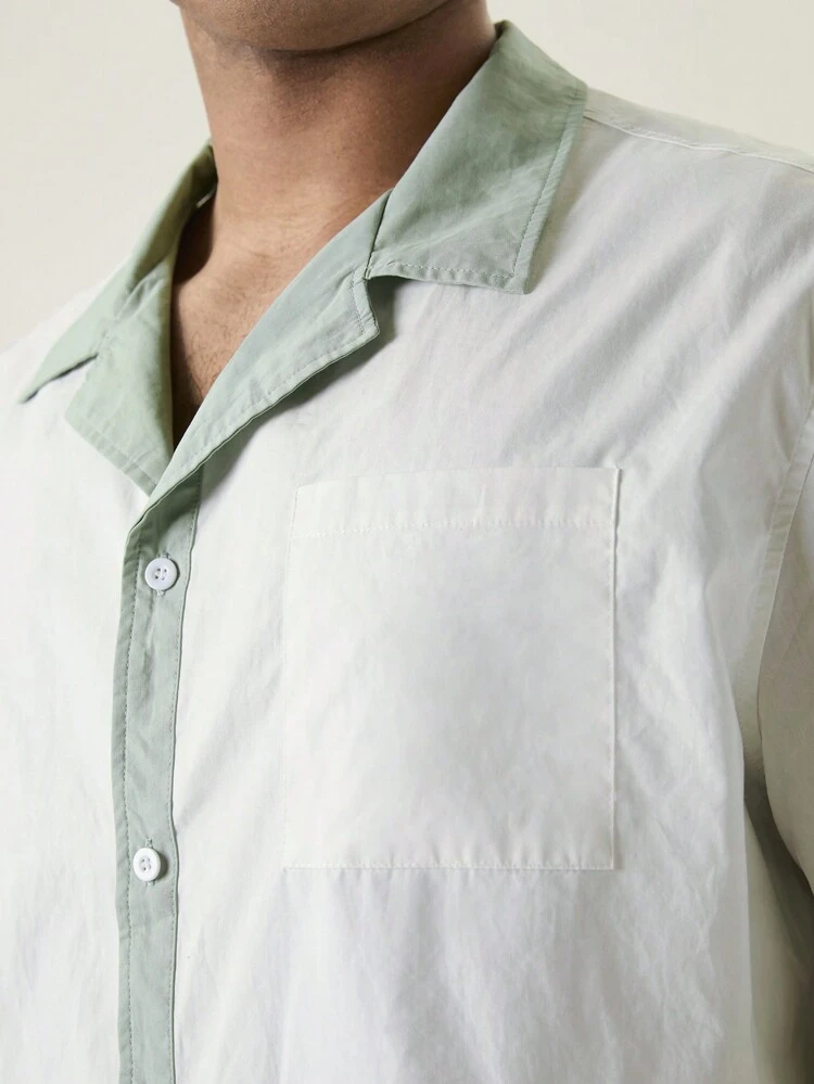 Men Plus Size Woven Casual Patchwork Short Sleeve Shirt