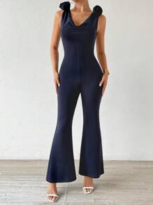 SHEIN Clasi Women Solid Color Simple Daily Jumpsuit With 3D Floral Decoration