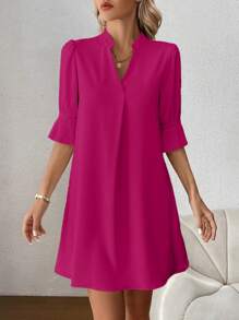 SHEIN Clasi Trang phục thường ngày màu trơn của phụ nữ với đường viền cổ chữ V - Màu Hồng Tươi - Xem 5