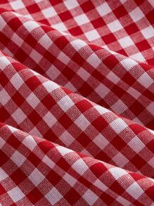 SHEIN MOD Vintage Blue Plaid Splicing Women Dress