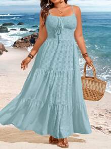 Flirla 大尺碼女士提花沙灘度假連身裙 - 淺藍色 - 查看 6