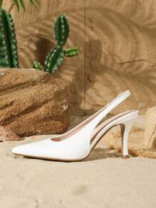 On feet& in love 2025秋冬季女士时尚优雅后系带尖头细高跟鞋，适合搭配连衣裙和婚礼，优雅 - 白色 - 查看 6