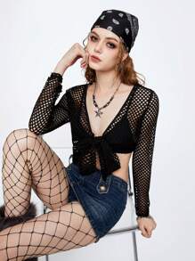 SHEINNeu Damskie letnie, seksowne, przezroczyste topy z siateczki