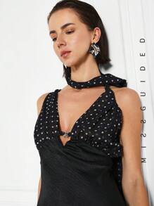 MISSGUIDED Polka Dot Asymmetric Dress - Black - View 3