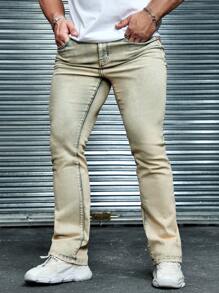 Manfinity Homme Men Vintage Denim Snowflake Bleach Dyed Flared Jeans
