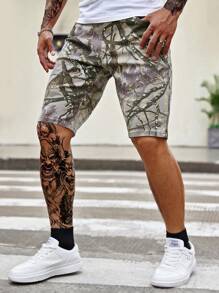 Manfinity LEGND Pantalones cortos Bermuda de camuflaje para hombres con bolsillos, pantalones cortos de mezclilla casuales - Multicolor - Ver 1