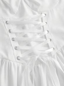 SHEIN MOD Women's Solid Color Sweetheart Neckline Cross Tie Rod Ruffle Edge Asymmetric Vintage Hem Dress,Graduation White Dress,White Graduation Dress