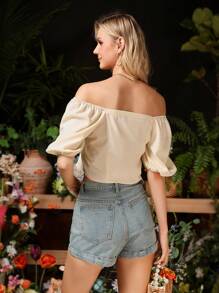Aveloria French Elegant Embroidered Blouse With Square Neckline And Puff Sleeves