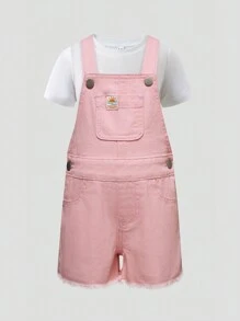 Salopette et combinaison en jean rose mignonnes et polyvalentes pour le port quotidien des jeunes filles - Rose bonbon - Voir 1