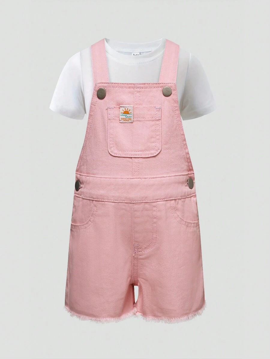 Salopette et combinaison en jean rose mignonnes et polyvalentes pour le port quotidien des jeunes filles - Rose bonbon - Voir 1