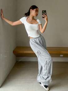 DAZY Women Loose Casual Side Stripe Drawstring Waistband Joggers Sweatpants