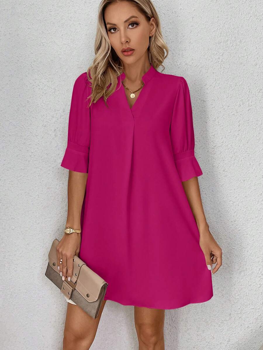 SHEIN Clasi Trang phục thường ngày màu trơn của phụ nữ với đường viền cổ chữ V - Màu Hồng Tươi - Xem 1