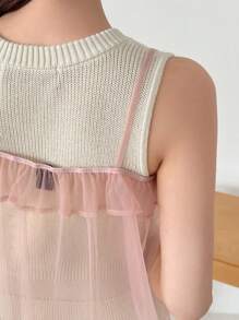 FRIFUL 女士無袖裝飾蝴蝶結修身春夏日常穿搭背心 - 粉色 - 查看 7