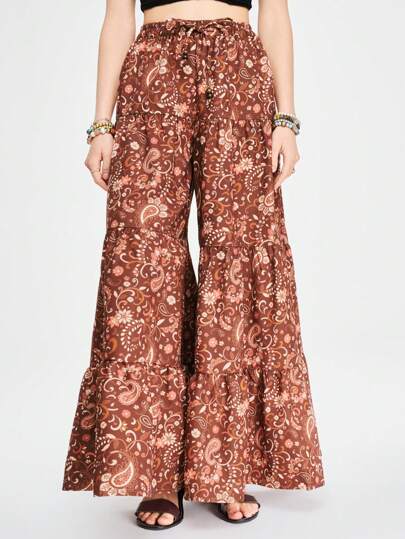 Hippie Leisure Vacation Paisley Printed Wide Leg Pants