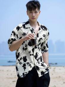 DAZY Männer Sommer Strand Hemd mit Blumen Muster