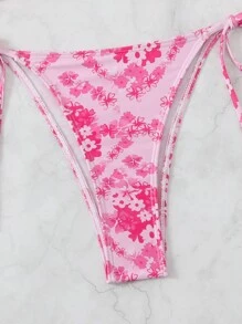 SHEIN Swim 女士度假花卉圆扣系带丁字裤比基尼套装，性感时尚两件套比基尼套装，夏季海滩 - 彩色 - 查看 5