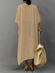 Swim Vcay Phụ nữ đi biển mùa hè Áo kimono dài tay vừa vặn thời trang - Màu Khaki - Xem 2