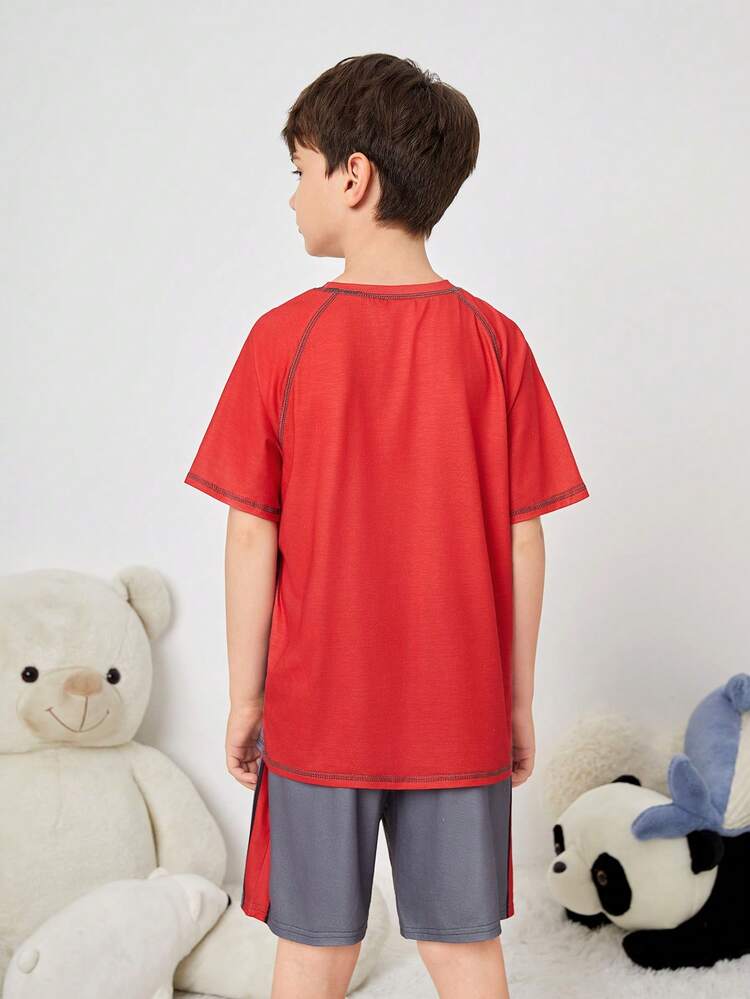 Tween Boy Cartoon Pattern Short Sleeve Shorts Loose Casual Comfortable Sleepwear Set