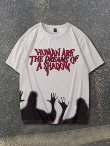 PAVTROS Street Men's Oversized Ghost Print Pattern T-Shirt, Summer - Apricot - View 7