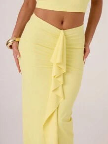 MUSERA Slinky Drape Front Maxi Skirt Summer Boho Cute Chic Elegant - Yellow - View 5