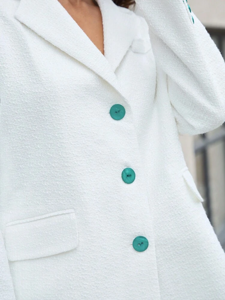 Women Spring And Fall Casual Color Block Button Blazer Jacket