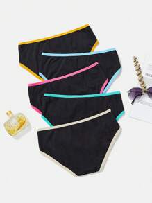 SHEIN Teen Girl Low Waist Breathable Knitted Comfortable Antibacterial Pure Cotton Triangle Panties 5-Pack - Black - View 2