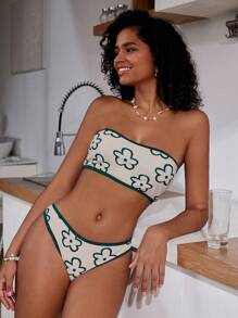 Swim Mod Women Floral Printed Bikini Set, With Neck And Multiple Wearing Styles Summer - Multicolor - View 4