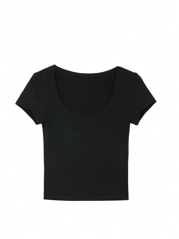 Women Basic Slim-Fit Short Sleeve T-Shirt With U-Neck In Multiple Colors Summer,Crop Tops Women