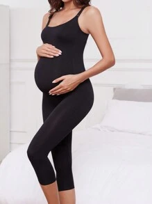 Solid Color Maternity Shapewear Jumpsuit With Straps