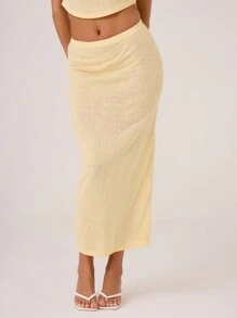 MUSERA Chân váy dài trơn, cạp chun co giãn, kiểu dáng đơn giản, thanh lịch, thích hợp cho kỳ nghỉ hè. - Màu vàng - Xem 1
