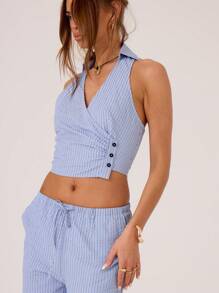 MUSERA Chaleco con cuello tejido a rayas