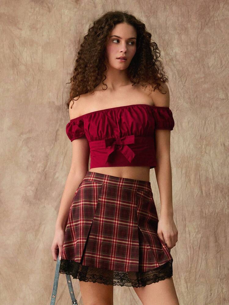 Summer New Off Shoulder Sweet College Style Top With Bowknot
