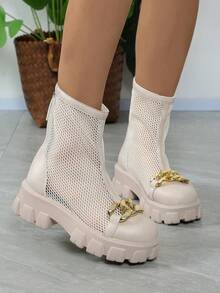 New Mesh Breathable  Boots, Thick-Soled Hollow Out Net Boots, Summer Cool Boots - Beige - View 3
