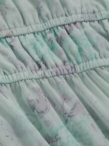 DAZY 女士碎花灯笼袖连衣裙，返校季连衣裙，荷叶边，秋季长袖连衣裙，度假装扮 - 綠色 - 查看 3