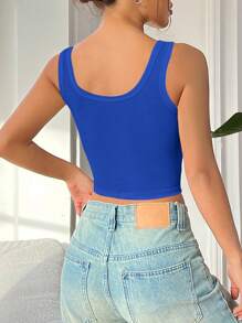 SHEIN EZwear Áo không tay đơn giản hàng ngày màu trơn cho nữ - Xanh đậm - Xem 2