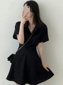 DAZY Women Solid Color Cinching Waist Short Dress Summer Sundress,Casual Women Dresses