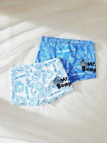 Mr Men Little Miss X SHEIN Young Boy 2pcs/Set Cartoon & Letter Print Comfortable Boxer Briefs