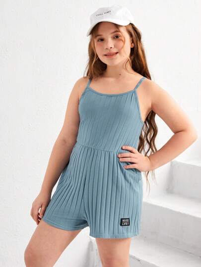 SHEIN Mono informal de punto de un solo color para niñas preadolescentes de tallas grandes, apto para primavera y verano