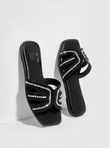 CUCCOO TILAWA Women's Stylish Rhinestone Flat Sandals For Summer