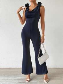 SHEIN Clasi Women Solid Color Simple Daily Jumpsuit With 3D Floral Decoration