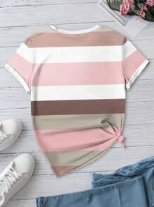 EMERY ROSE Striped Colorblock Short Sleeve Fitted T-Shirt, Casual Summer Style