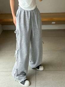 DAZY Women Loose Casual Side Stripe Drawstring Waistband Joggers Sweatpants