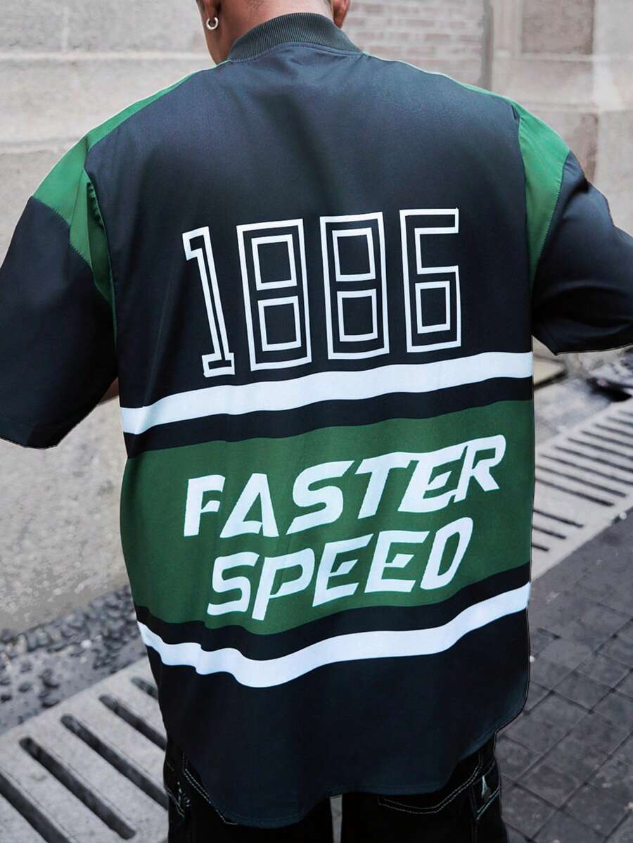 PAVTROS Manfinity Streetrush Men's Streetwear Letter Print Colorblock Short Sleeve Summer Shirt - Multicolor - View 1