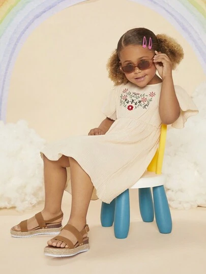 Mini mi Brown Vacation-Style Girls' Summer Platform Espadrille Sandals – Durable, Classic, And Comfortable With Adjustable Ankle Strap And Simple Strap Design