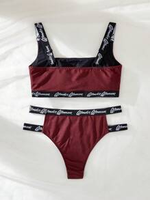 DC Women Core X SHEIN 女士卡通人物印花字母胶带文胸和内裤套装运动 - 彩色 - 查看 2