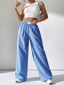 SHEIN EZwear Pantaloni lungi casual cu dungi pentru femei pentru purtarea zilnică - Albastru - Vizualizare 5