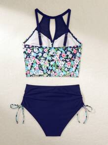 SHEIN Swim Summer Women Random Floral Print Splicing Two-Piece Swimwear Set - Multicolor - View 5