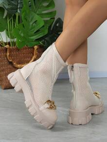 New Mesh Breathable  Boots, Thick-Soled Hollow Out Net Boots, Summer Cool Boots - Beige - View 4